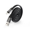Self coil USB charging cable for iPhone in space grey angle view