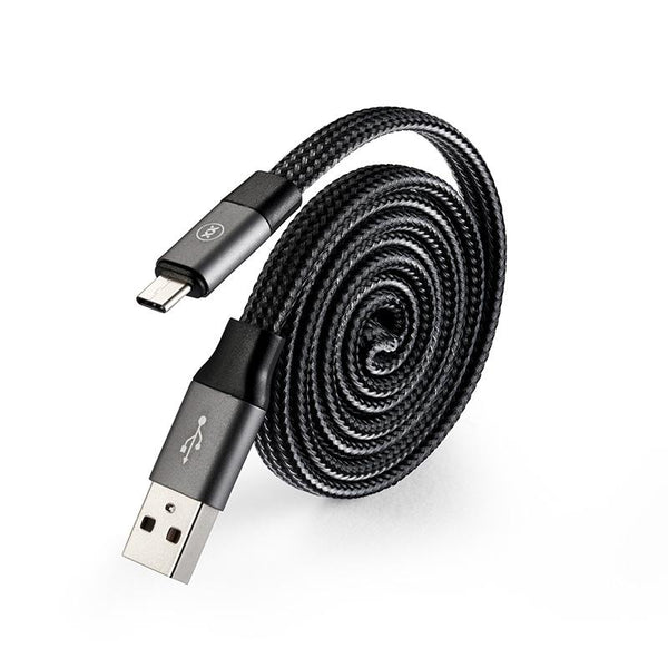 Self coil USB charging cable for Type C in space grey angle view